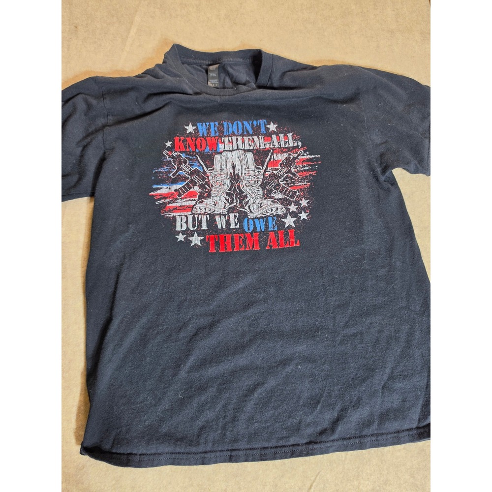 Mens Patriotic Military Graphic T-Shirt Black We Owe Them All Large Short Sleeve
